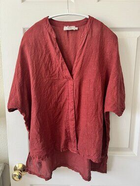 DS Athens Linen Top Made in Greece Oversized Blouse S